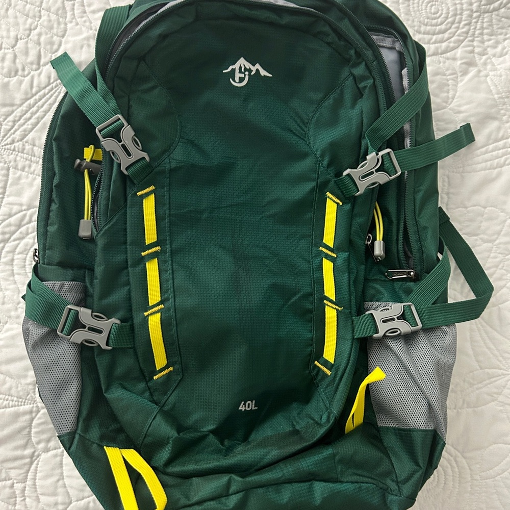 Green 40L Hiking Backpack with Yellow Accents